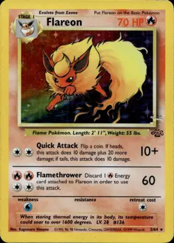 FLAREON 3/64 HOLO RARE JUNGLE POKEMON UNLIMITED HOLO HP - Image 2
