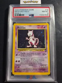 2000 Pokemon Base Set 2 10/130 Mewtwo Holo PSA NM-MT 8 - Image 1