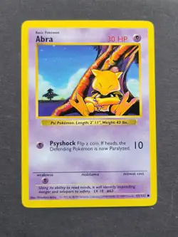Pokemon SHADOWLESS ABRA 43/102 - BASE SET COMMON - EX/NM - Image 1