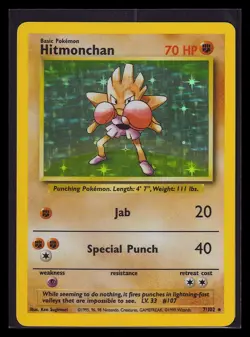 HITMONCHAN 5/64 Holo Foil Rare Base Set Unlimited Pokemon Card LP - Image 1