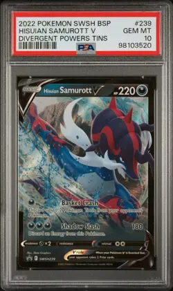 2022 POKEMON SWSH BLACK STAR PROMO #239 HISUIAN SAMUROTT V PSA 10 POP 21! - Image 1