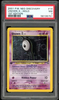 2001 Pokemon Neo Discovery 1st Edition #14 Unown A Holo PSA 7 NM - Image 1