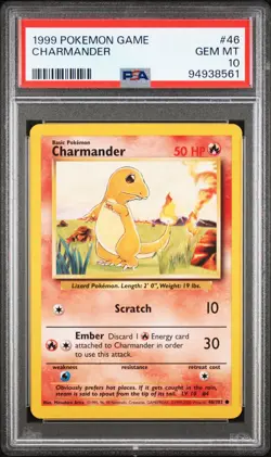 POKEMON GAME BASE SET CHARMANDER 1999 #46 PSA 10 GEM MINT - Image 1