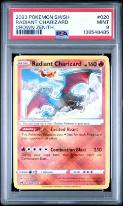 2023 POKEMON SWORD & SHIELD CROWN ZENITH #020 RADIANT CHARIZARD PSA 9 - Image 1