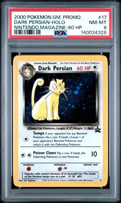 2000 POKEMON GAME PROMO NINTENDO MAGAZINE-60 HP #17 DARK PERSIAN-HOLO PSA 8 - Image 1
