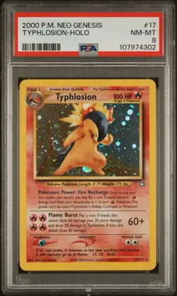 PSA 8 TYPHLOSION #17 POKEMON 2000 NEO GENESIS HOLO UNLIMITED HAND SWIRL T17 - Image 1