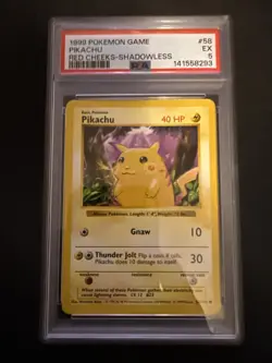 Pokemon Pikachu Red Cheeks Shadowless Base Set 58/102 PSA 5 1999 - Image 1