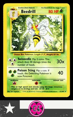 Base Set #017/102 Beedrill Vintage Pokemon LP - Image 1