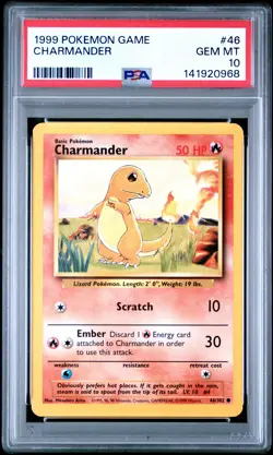 1999 POKEMON BASE SET UNLIMITED #46 CHARMANDER PSA 10 - Image 1