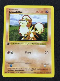 Pokemon Card Growlithe 1st Edition Shadowless 28/102 NM - Image 1