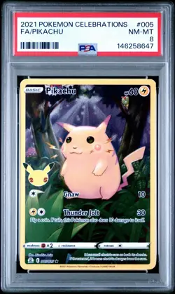 PSA 8 - PIKACHU 2021 POKEMON CELEBRATIONS FA 005/025 FULL ART Red - Image 1