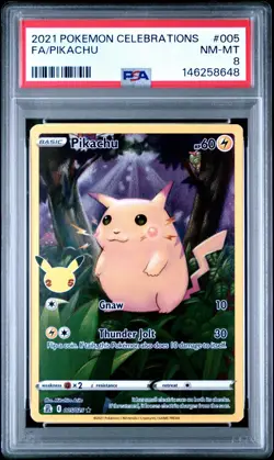 PSA 8 - PIKACHU 2021 POKEMON CELEBRATIONS FA 005/025 FULL ART Red - Image 1