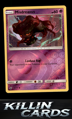 Reverse Holofoil Misdreavus 39/111 Pokemon Common SM - Crimson Invasion Card NM - Image 1