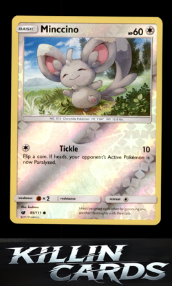 Reverse Holofoil Minccino 85/111 Pokemon Common SM - Crimson Invasion Card NM - Image 1