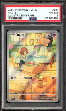 2023 PSA 8 Pokemon Scarlet & Violet SV Ralts Illustration Rare 211/198 Card - Image 1