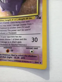 Gengar #5 5/62 1st Edition Holo Fossil Pokemon Rare 1999 - Image 4