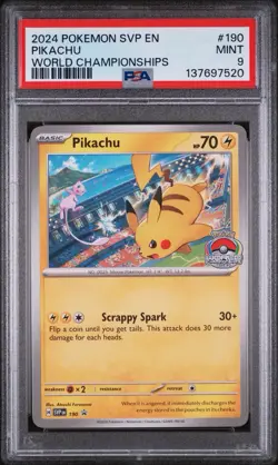 2024 POKEMON SVP EN-SV BLACK STAR PROMO WORLD CHAMPIONSHIPS #190 PIKACHU PSA 9 - Image 1