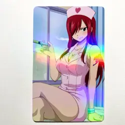 Fairy Tail Erza Scarlet Sexy Doujin Waifu Girl Lewd Anime Art Goddess Card - Image 1