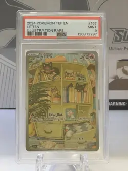 2024 POKEMON TEF EN-TEMPORAL FORCES ILLUSTRATION RARE #167 LITTEN PSA 9 - Image 1