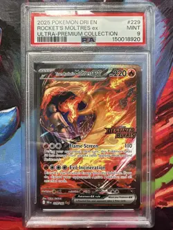 Pokemon Destined Rivals Team Rocket's Moltres ex UPC Stamped Promo 229/182 PSA 9 - Image 1