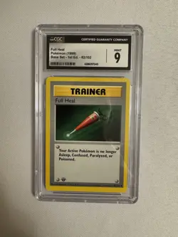 1999 Pokemon 1st Edition Shadowless Full Heal Trainer Base Set 82/102 CGC 9 Mint - Image 1