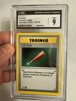 1999 Pokemon 1st Edition Shadowless Full Heal Trainer Base Set 82/102 CGC 9 Mint - Image 2