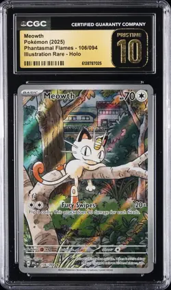 2025 POKEMON PHANTASMAL FLAMES ILLUSTRATION RARE-HOLO MEOWTH CGC 10 PERFECT - Image 1