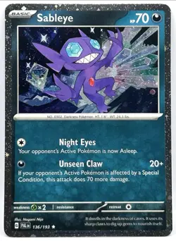 Pokemon TCG Sableye 136/193 -Near Mint Cosmos Holo Promo - Paldea Evolved-SWIRLS - Image 1
