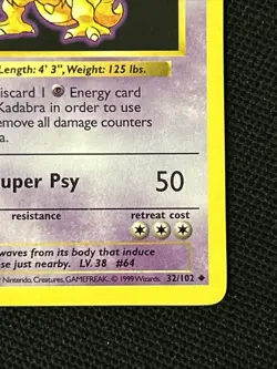 Pokemon Kadabra 032/102 (1st Edition) (Shadowless) Never Played *Near Mint* - Image 5