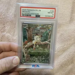 2025 Pokemon Pfl En-Phantasmal Flames #106 Meowth Illustration Rare PSA 8 - Image 1