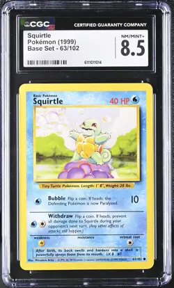 Squirtle #63 Base Set 1999 Pokemon Game CGC 8.5 FRESH SLAB - Image 1