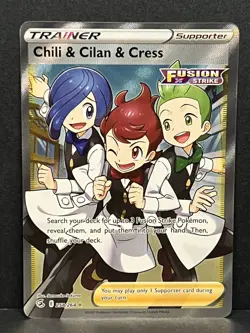 Chili & Cilan & Cress 258/264 Fusion Strike Full Art Trainer Pokemon TCG Card NM - Image 1