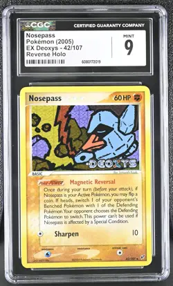 CGC 9 MINT Nosepass 2005 EX Deoxys 42/107 Reverse Holo Stamped Pokemon Card - Image 1