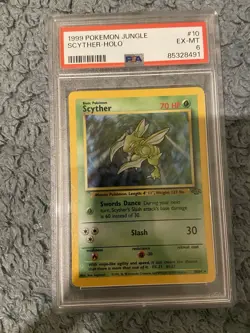 PSA 6 Scyther Pokemon Jungle 10/64 Holo Rare 1999 Graded Card - Image 1