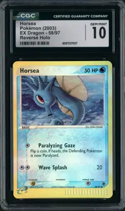 2003 Pokemon EX Dragon Horsea Reverse Holo #58 CGC Gem Mint 10 - Image 1