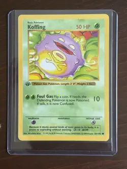 Koffing 51/102 - 1st Edition Shadowless Base Set Pokemon Card NM - Near Mint - Image 1