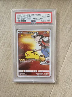 PSA 10 Red’s Pikachu #270 SM-P JAP Promo 2018 Pokemon Center 20th Anniversary - Image 1