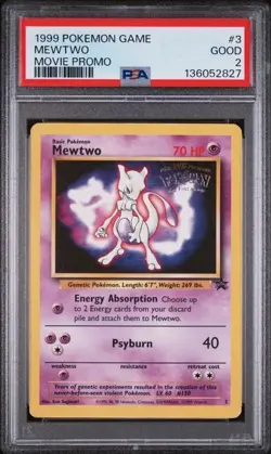 New Cert* Mewtwo PSA 2 Black Star Promo Pokemon The First Movie (1999) WOTC #3 - Image 1