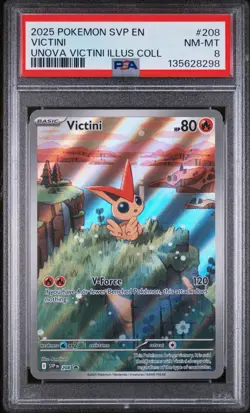 PSA 8 NM-MINT Victini 208/SVP Illustration Rare Black Star PROMO Pokemon Card - Image 1