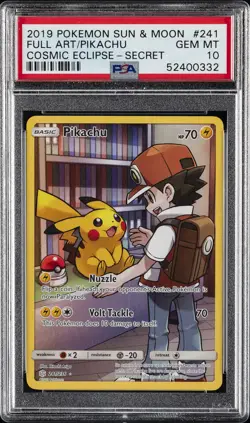 2019 POKEMON SUN & MOON COSMIC ECLIPSE SECRET #241 FULL ART/PIKACHU PSA 10 - Image 1