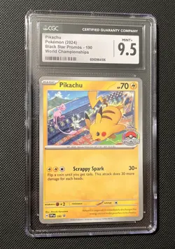 2024 POKEMON SVP EN-SV BLACK STAR PROMO WORLD CHAMPIONSHIPS #190 PIKACHU CGC 9.5 - Image 1