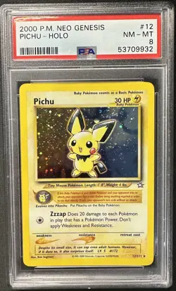 Pichu 2000 P.M Neo Genesis Holo 12/111 PSA 8 - Image 1