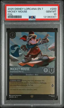 DISNEY LORCANA EN7 FOIL #200 MICKEY MOUSE - INSPIRATIONAL WARRIOR PSA 10 - Image 1