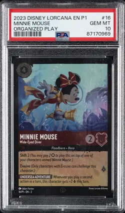 2023 DISNEY LORCANA EN P1-PROMO #16 MINNIE MOUSE - WIDE-EYED DIVER PSA 10 - Image 1