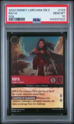 2023 DISNEY LORCANA EN 2-RISE OF THE FLOODBORN RAYA - LEADER OF HEART PSA 10 - Image 1