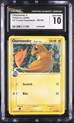 CGC 10 Charmander 2006 Pokemon EX Crystal Guardians 49/100 Delta Species Vintage - Image 1