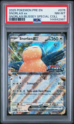 2025 POKEMON PRE EN-PRISMATIC EVOLUTIONS #076 SNORLAX EX PSA 8 - Image 1