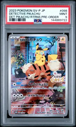 2023 POKEMON JPN SV-P PROMO #098 DETECTIVE PIKACHU PSA 9 - Image 1