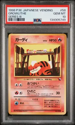1998 POKEMON JPN VENDING SER III #58 GROWLITHE PSA 10 - Image 1