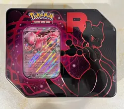 NEW SEALED POKEMON TCG SCARLET & VIOLET MEWTWO DESTINED RIVALS TEAM ROCKET TIN - Image 1
